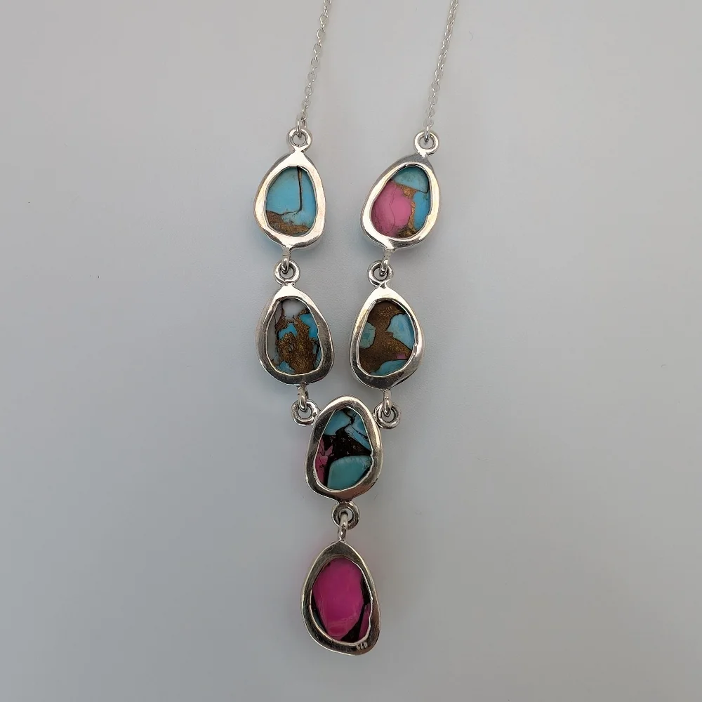 Cotton Candy Turquoise Necklace S925 Sterling Silver Southwest - Picture 5 of 6